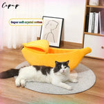 Cama para GATOS Y PERROS Forma de Plátano, Súper Suave, Mascotas, con Tapa.