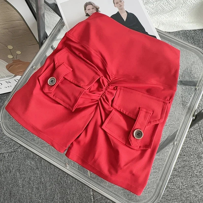 Shorts cortos deportivos de cintura alta con bolsillo